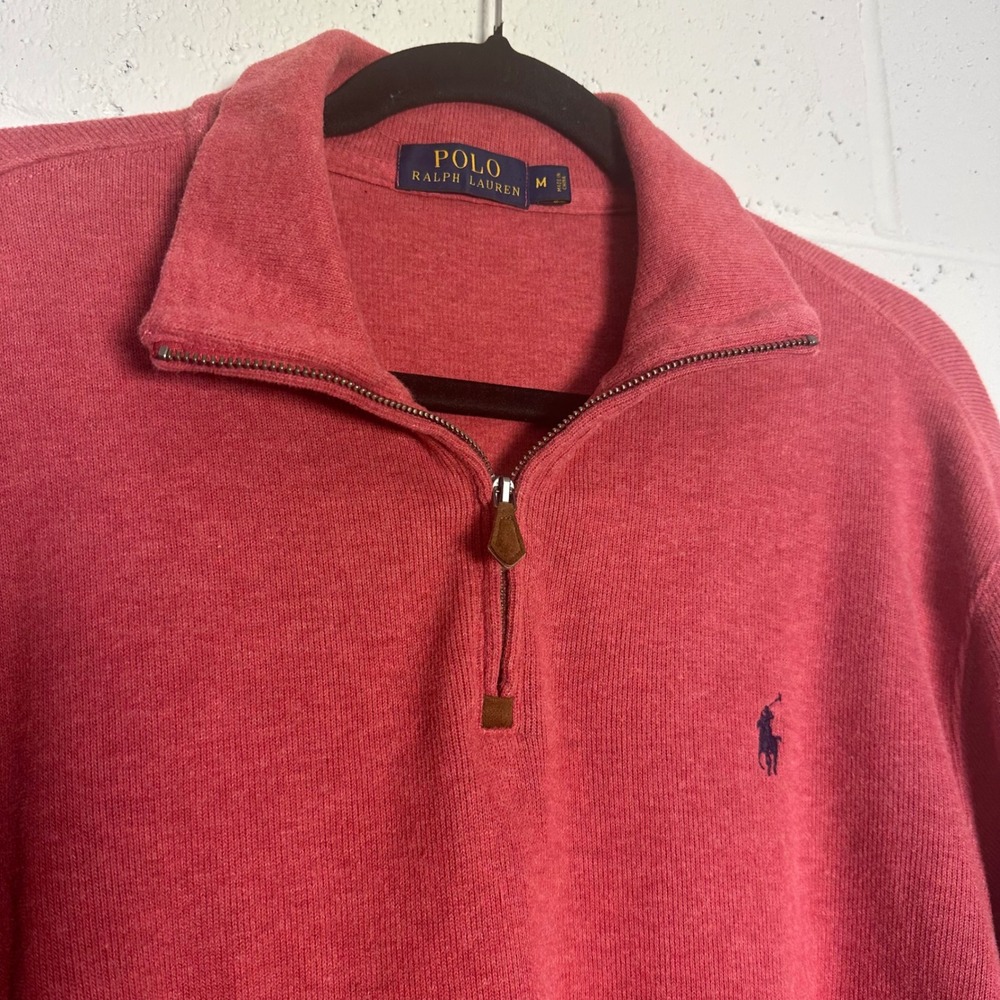 Polo Ralph Lauren Mens Quarter Zip Pullover Sweater Heather Red Cotton Size M - Picture 2 of 3